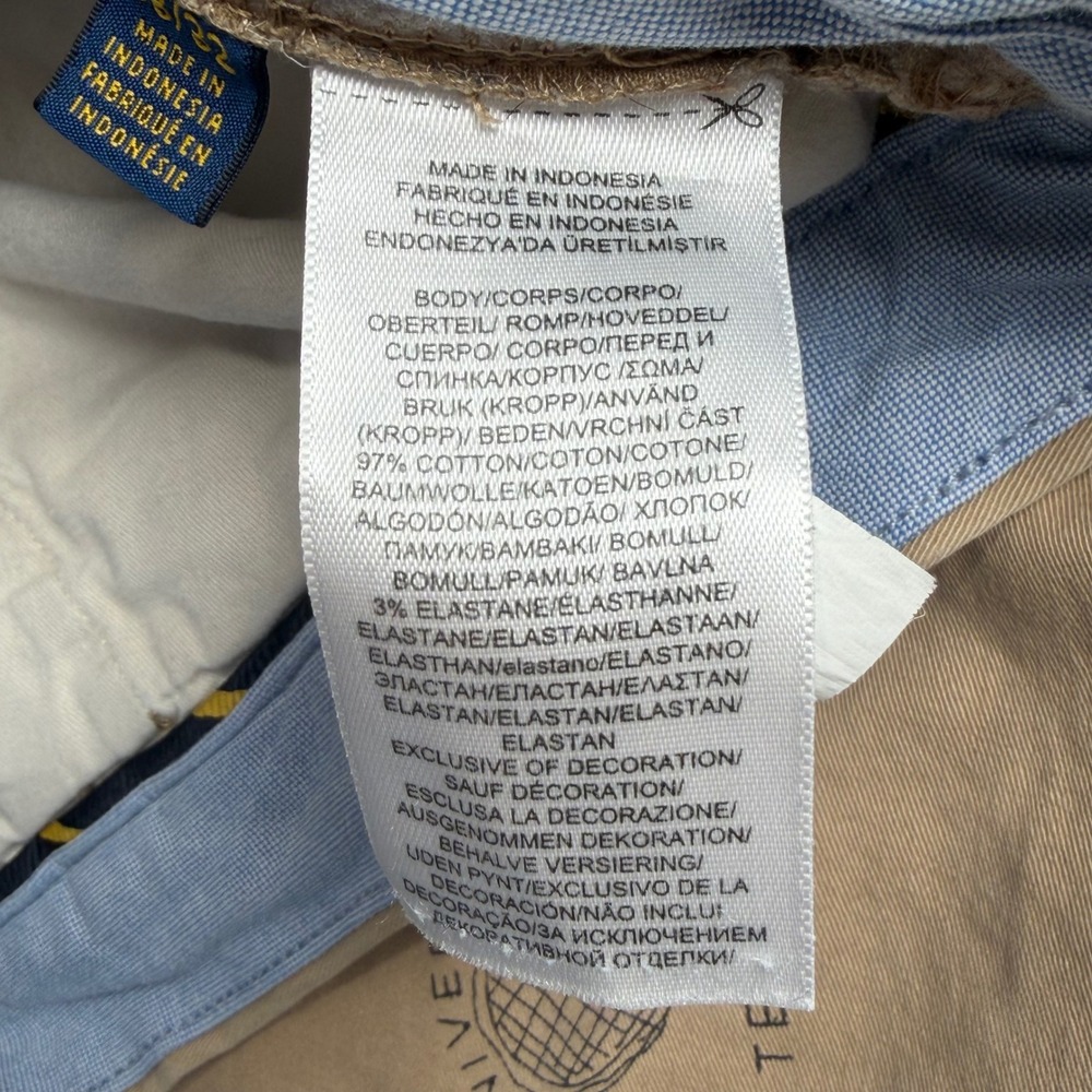 Polo Ralph Lauren Chino Pants Mens 38x32* Tan All Over Collegiate Print Stretch - Picture 4 of 8